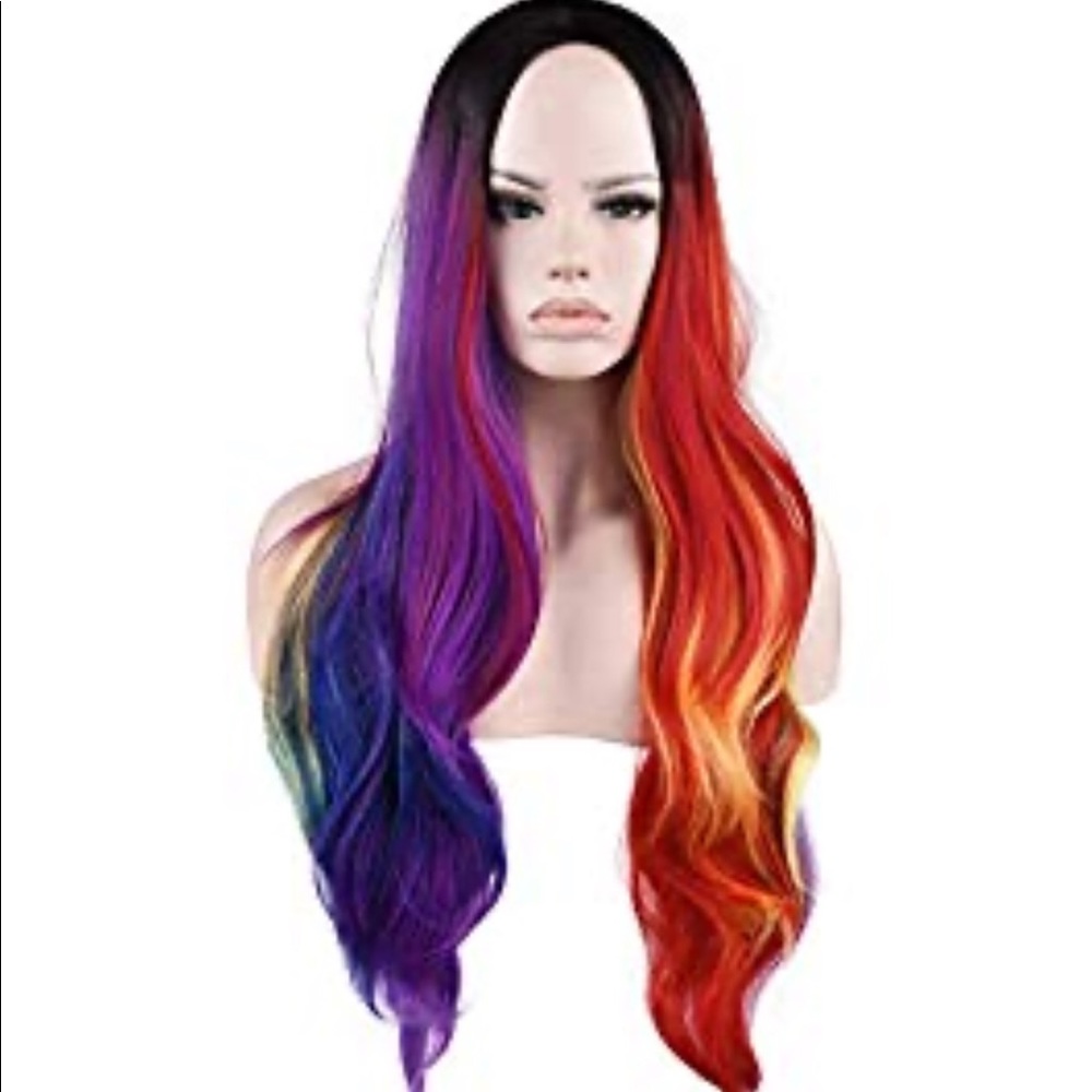 NIB Synthetic rainbow colored cosplay wig